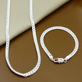 Fine Brands 5MM Flat Chain 925 Sterling Silver Bracelets Necklaces Jewelry Sets