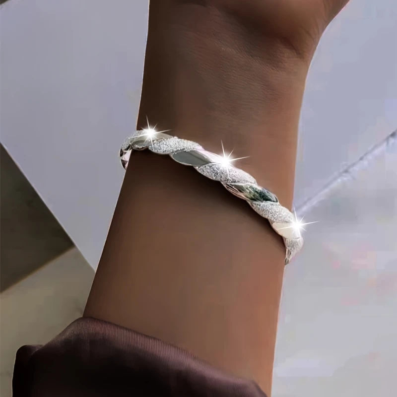 925 silver plated elegant twist cuff bracelet women's, anti-allergic open bracelet