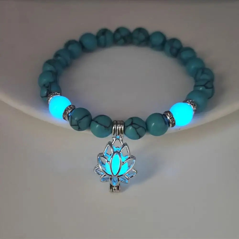Luminous Glow In The Dark Turquoise Lotus Beaded Bracelet for Women