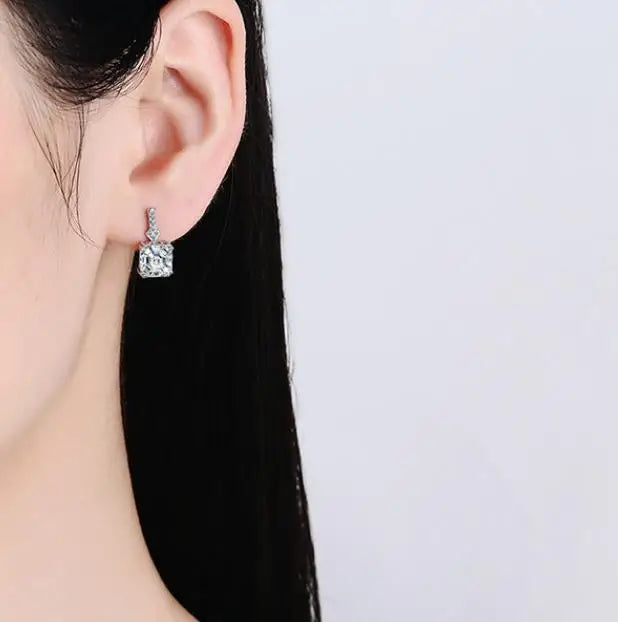 Silver Color Square Zircon Earrings for Women 925 Silver Needle Ear Buckles Earring