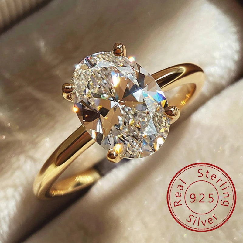 Gorgeous 925 Sterling Silve Zircon Shiny Oval Stone Ring For Women