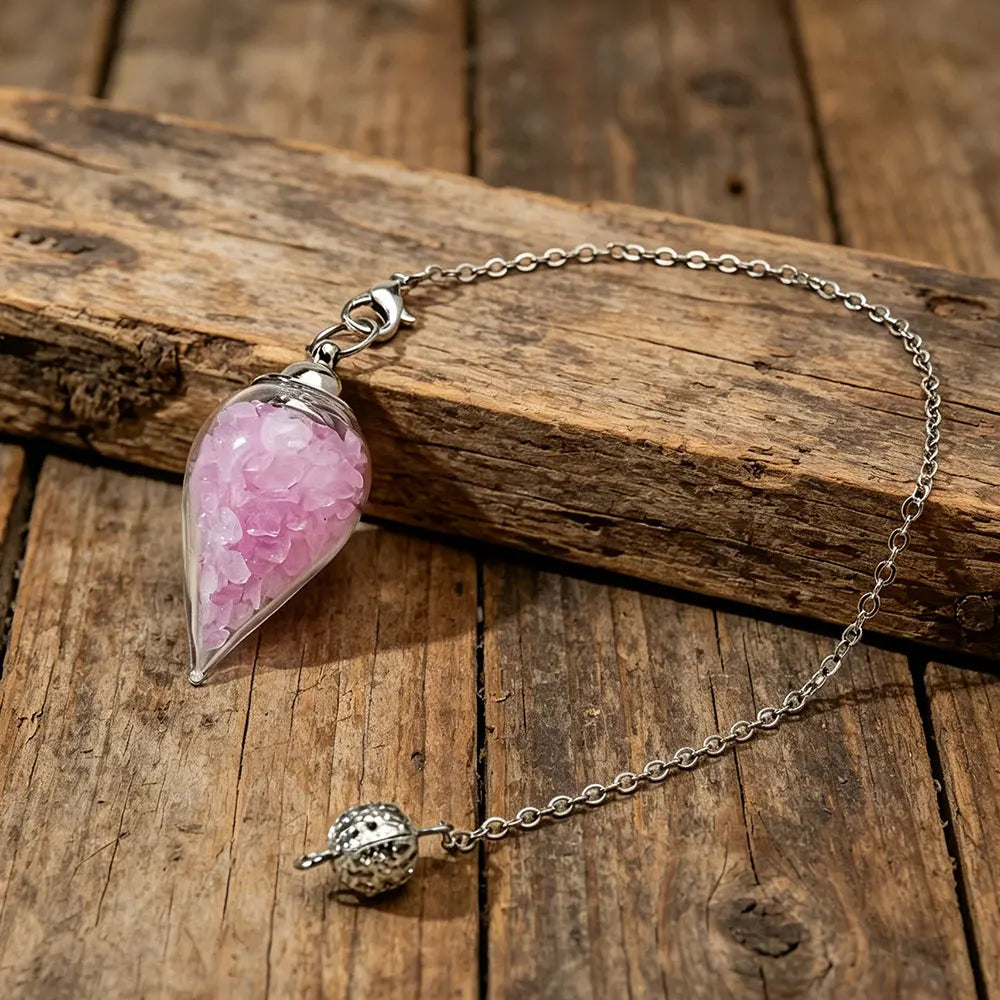 Detachable Crystal Stone Pendulum for Divinatino Dowsing Glass Wishing Bottle Natural Gem Stone Quartz