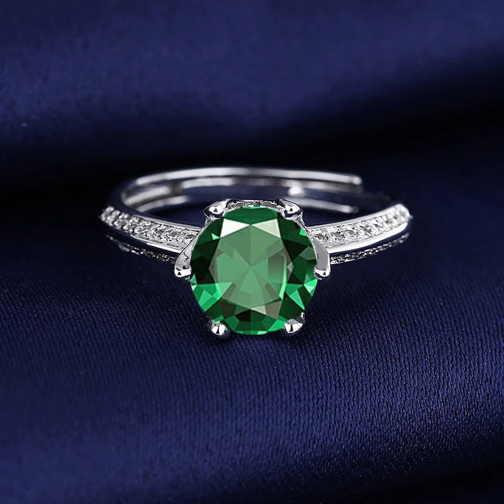 Beautiful 925 Sterling Silver Multicolor Green Moissanite Ring Adjustable Open Band