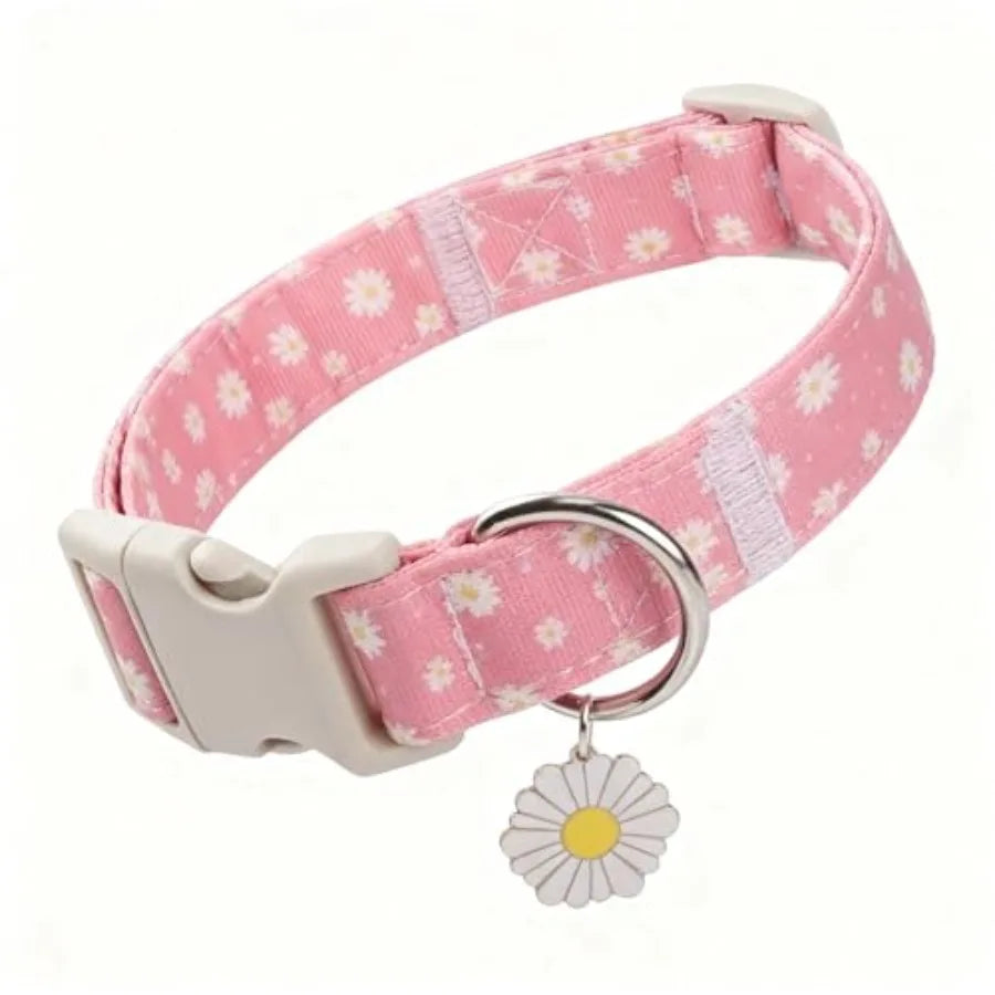 Daisy Dog Collar, Cute and Durable Quick-Release Pet Collar for Small, Medium, Large Dogss Pink, L