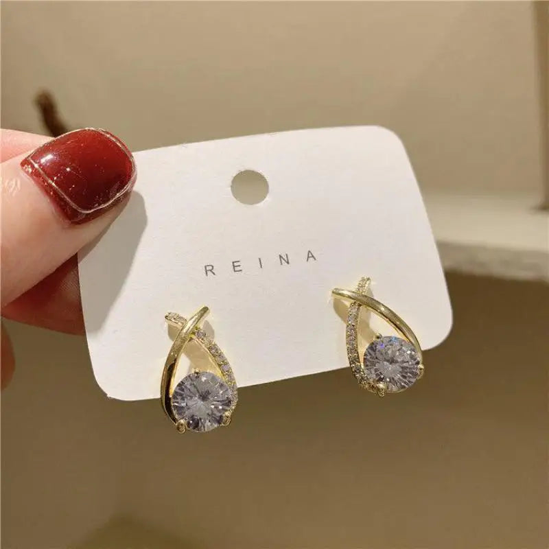 925 Silver Needle Fashion Zircon Geometric Earrings For Women