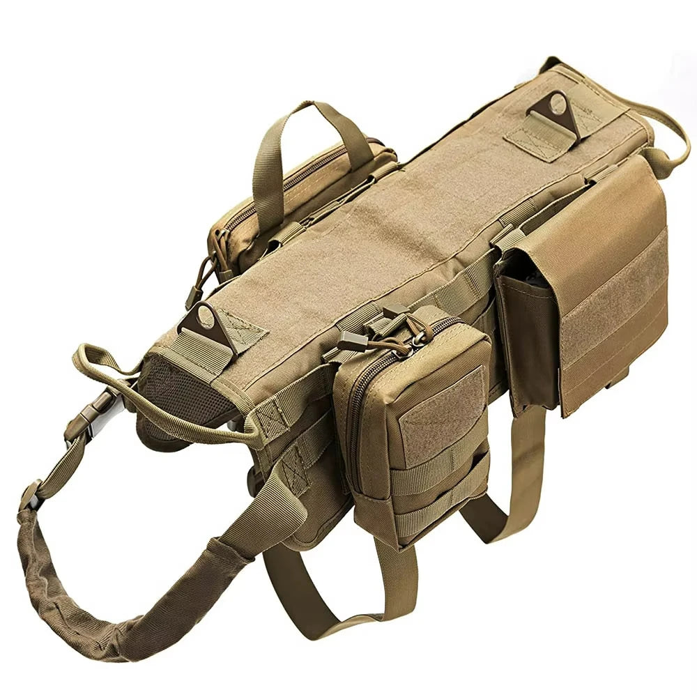 Large Dog Tactical Harness & Leash with MOLLE Pouches Military Vest with Handle