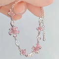Ladies Pink Cherry Blossom Chain Bracelet, Stylish and Cute Exquisite Square Petal Cherry Blossom Bracelet Adjustable