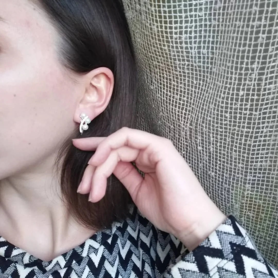 Real Silver 925 White Pearl Earrings Woman,Natural Freshwater Stud Earrings With Pearls