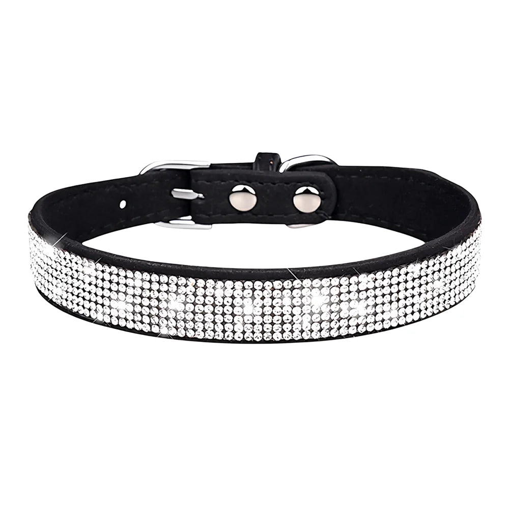 New Shiny Rhinestone Pet Collar, Soft Microfiber Adjustable Collar for Small Medium Dogs