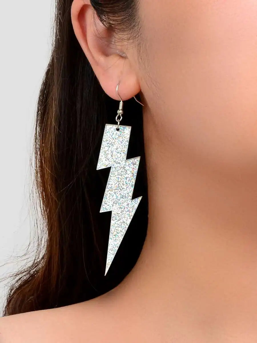 Shiny Glitter Lightning Bolt Shape Earrings For Women