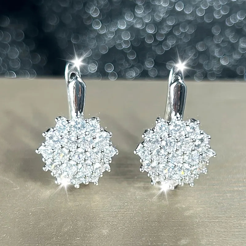 Cute Small White Cubic Zirconia Stone Snowflake Hoop Earrings for Women