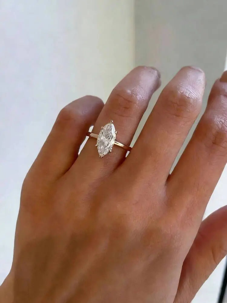 Beautiful 925 Sterling Silver Simple Classic Marquise Zircon Ring For Women
