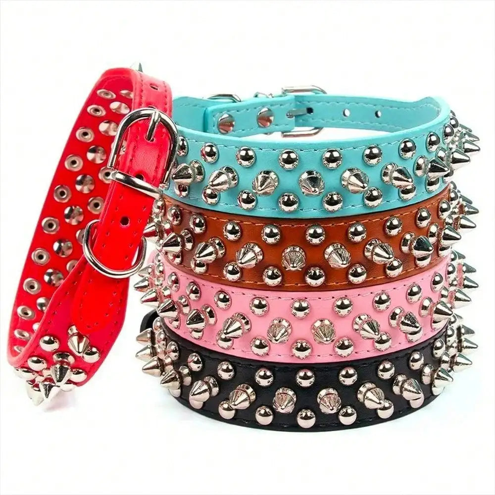 Punk Spiked Rivet Dog Collar Adjustable PU Leather Neck Strap Stylish Decorative Pet Collar