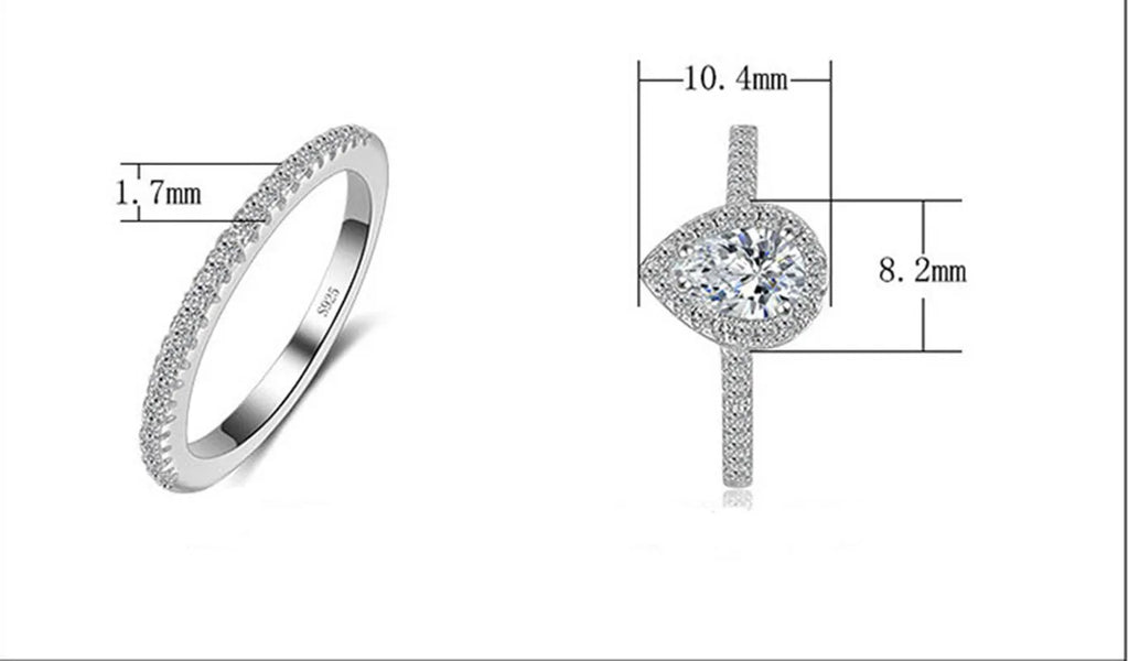 Luxury 925 Sterling Silver  ring set Jewelry Teardrop Zircon CZ Diamant Ring Set