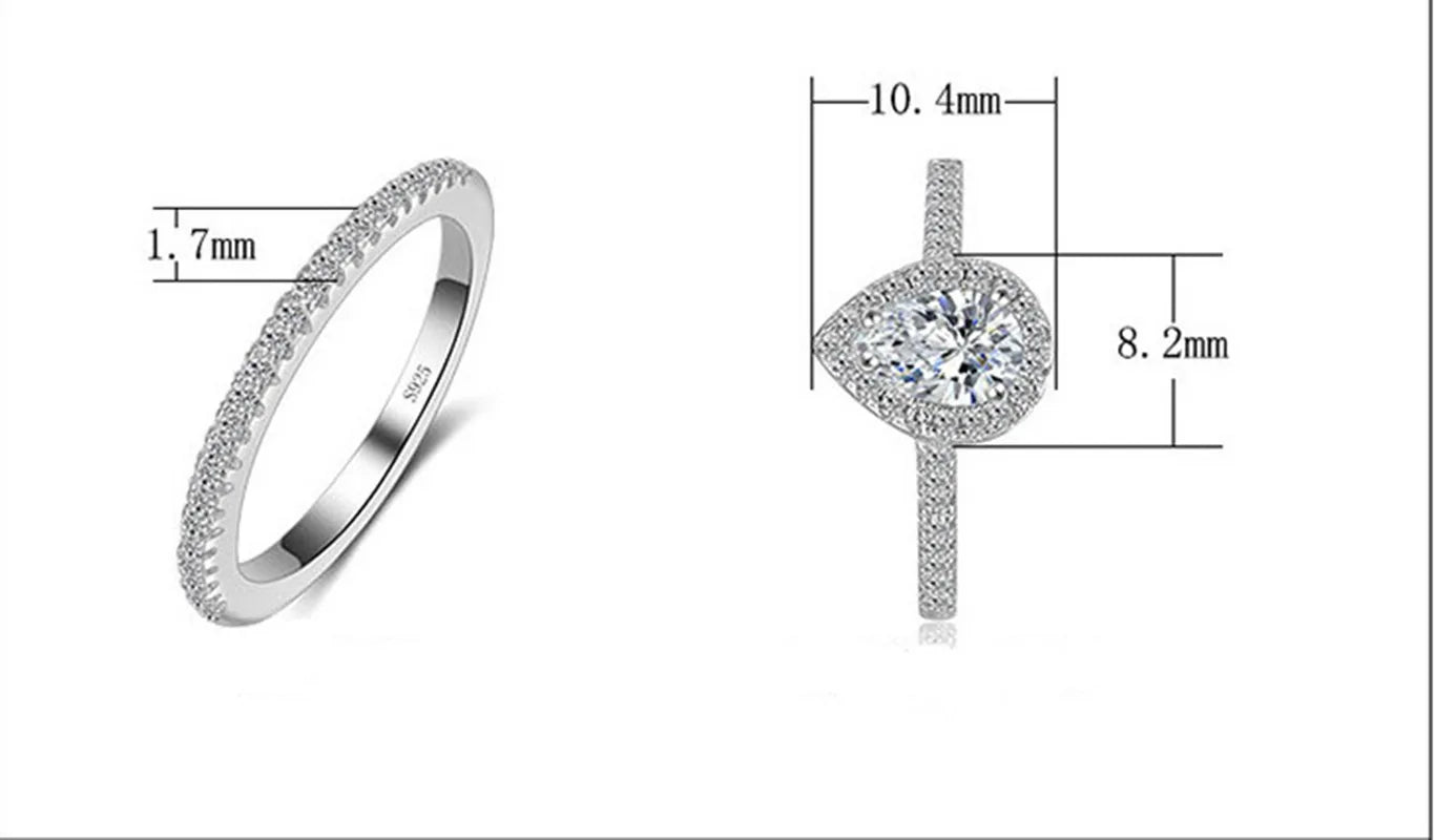 Luxury 925 Sterling Silver  ring set Jewelry Teardrop Zircon CZ Diamant Ring Set