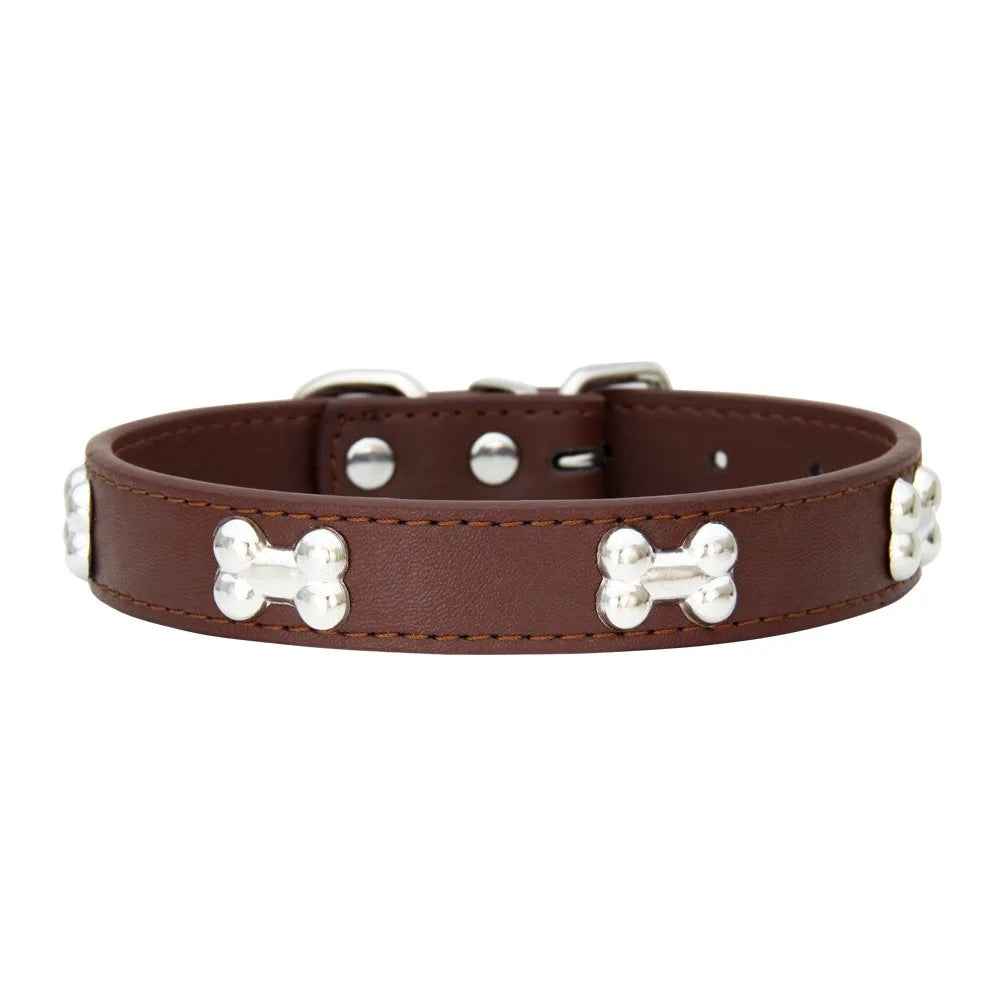 Bone Pattern Collar Durable Adjustable Small Dog Puppy Cat Safe PU Leather