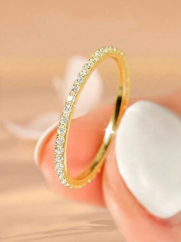 925 Sterling Silver 1.4mm Fashion Simplicity Full Zircon Stackable Plain Ring for Women