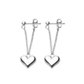 Silver Needle Earrings for Women Smooth Heart Chain Tassel Earrings