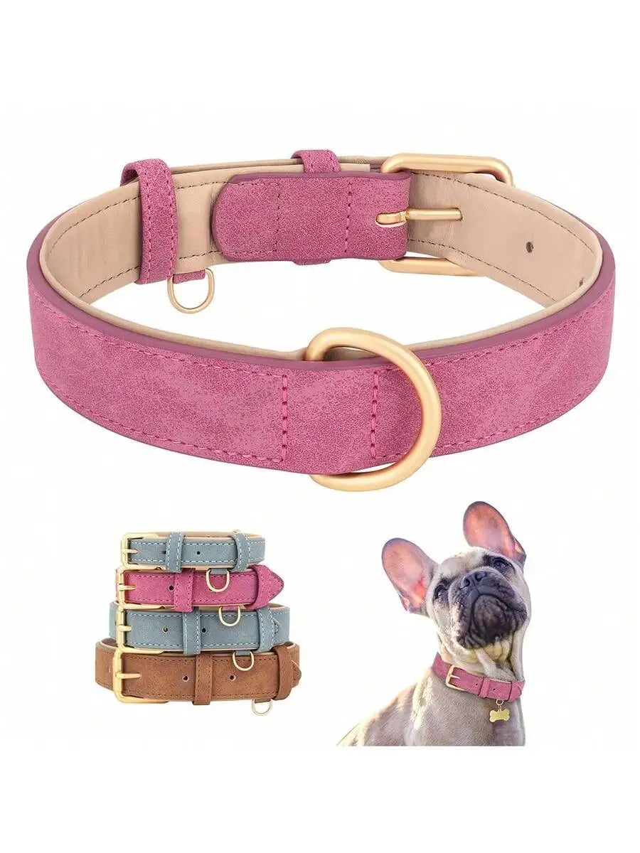 Adjustable Soft PU Dog Collar in Blue Brown or Pink Ideal for Small to Medium Pets