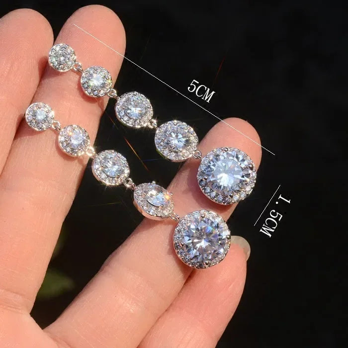 Long 925 sterling silver Diamond Cz Dangle Earring Drop Earrings for Women