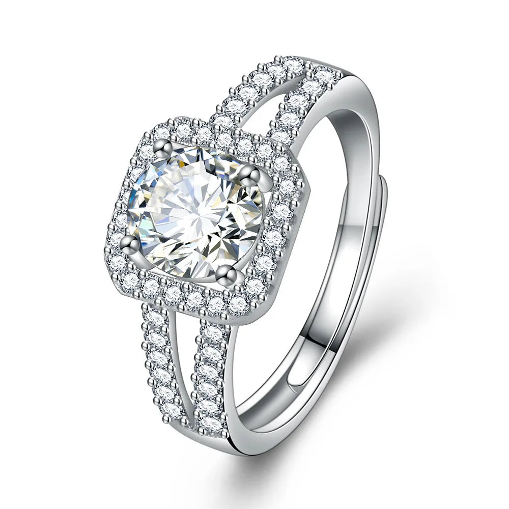 Luxury 925 Sterling Silver Plated Ring Sparkling Cubic Zirconia Elegant