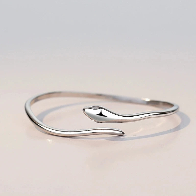 Elegant Small Snake Opening Bangle Bracelets For Women Vintage Silver Color Cuff Bangles