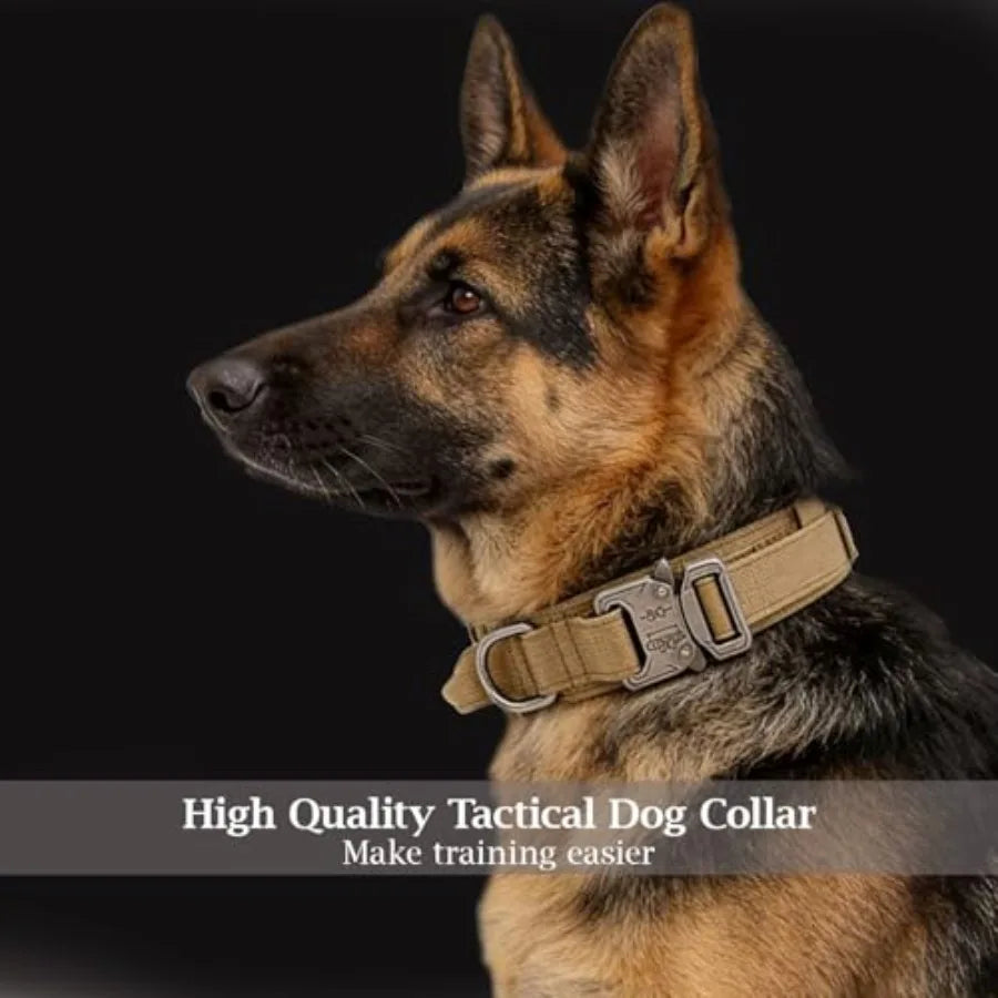 Tactical Dog Collar Adjustable Military Nylon Dog Collar with Control Handle and Heavy Duty Metal Buckle