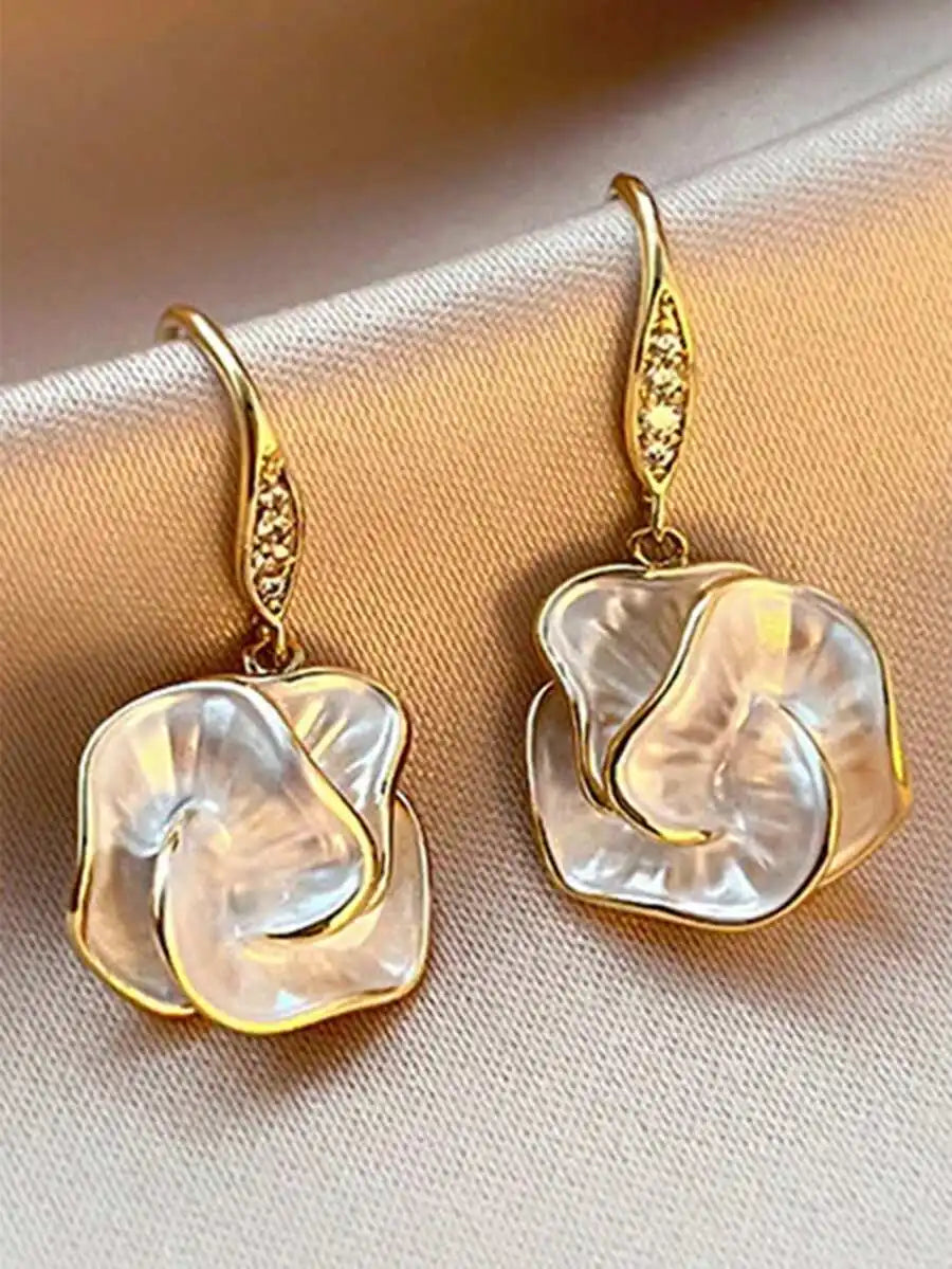 Floral Design Cubic Zirconia Drop Earrings For Women