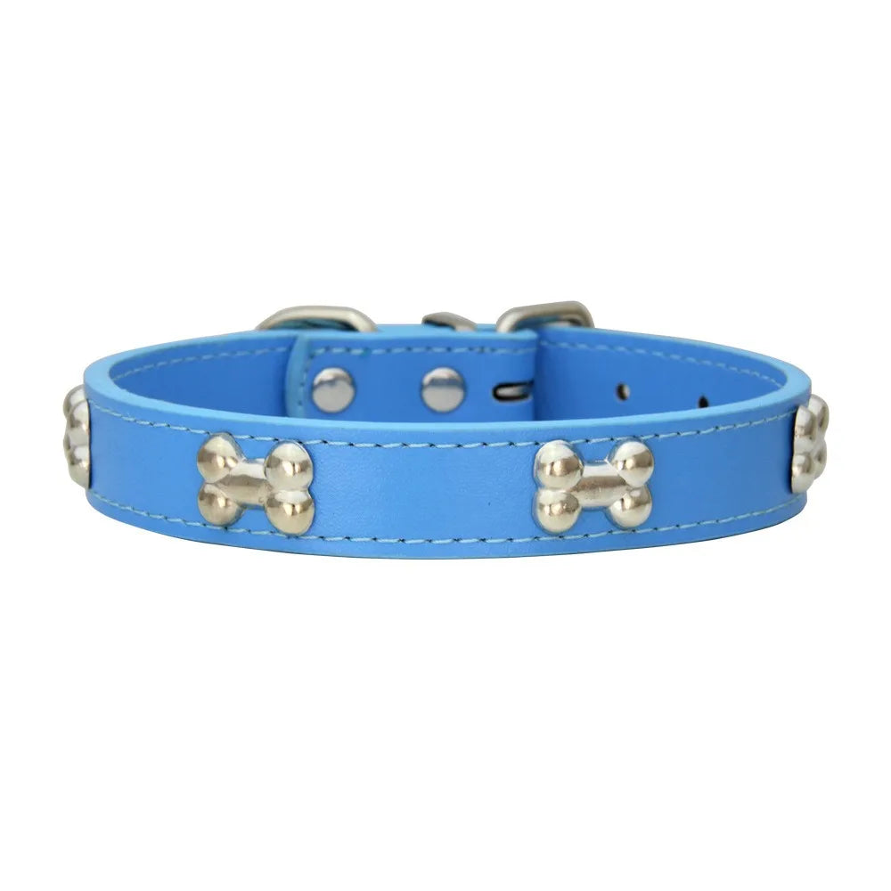 Bone Pattern Collar Durable Adjustable Small Dog Puppy Cat Safe PU Leather
