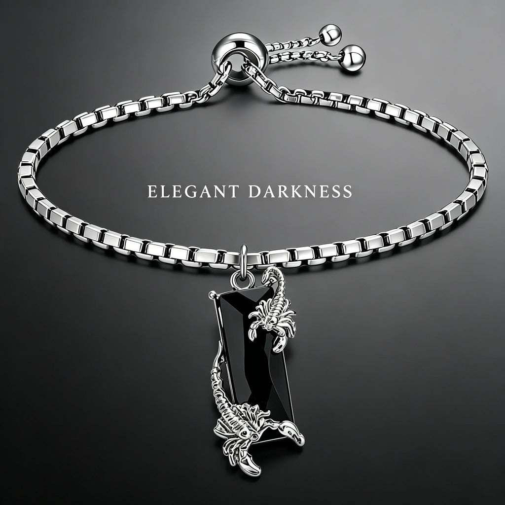 Two Scorpion Black Rectangular Inlay Adjustable Box Chain Bracelet for Women