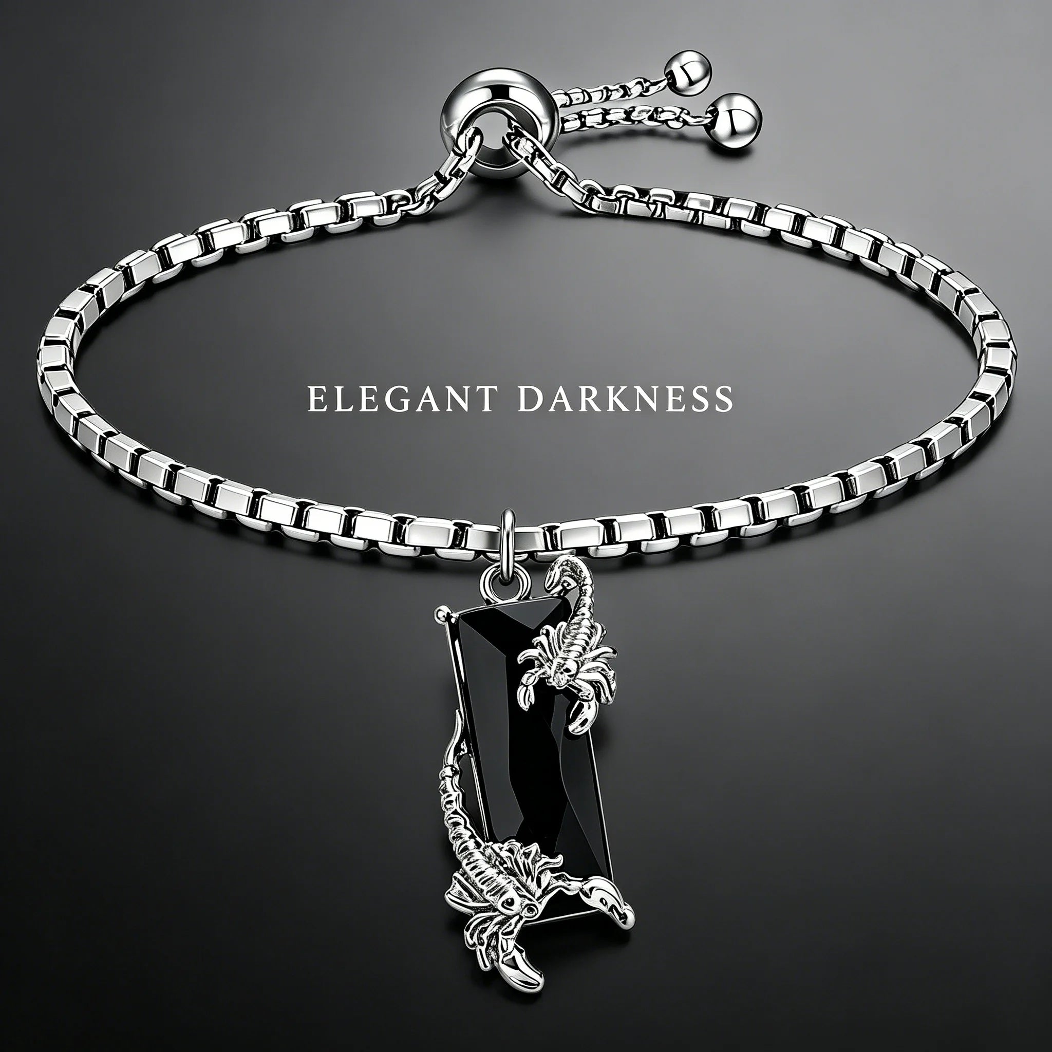 Two Scorpion Black Rectangular Inlay Adjustable Box Chain Bracelet for Women