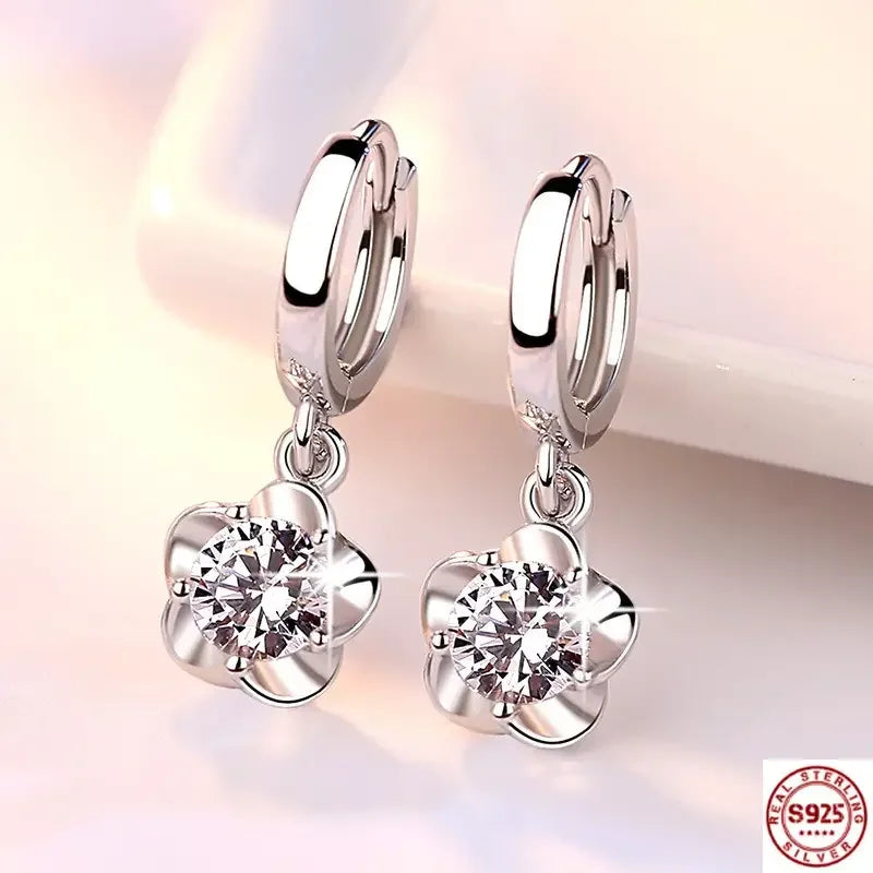 925 Sterling Silver Earrings Jewelry High Quality Retro Simple Purple White Zircon Earrings