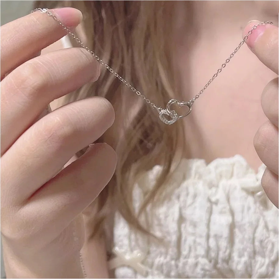 New Fashion Simple Silver Color Love Heart Pendant Necklace