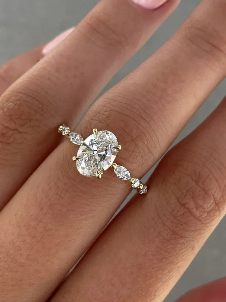 925 Sterling Silver Zircon Elliptical Horse Eye Fashionable Ring For Women