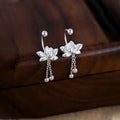 Cute 925 Sterling Silver Lotu Flower Stud Earrings Vintage Tassel Flower Earrings for Women