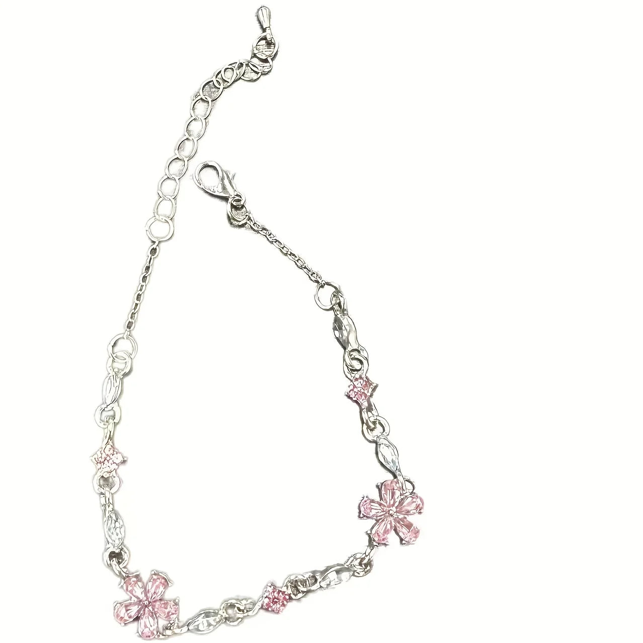 Ladies Pink Cherry Blossom Chain Bracelet, Stylish and Cute Exquisite Square Petal Cherry Blossom Bracelet Adjustable