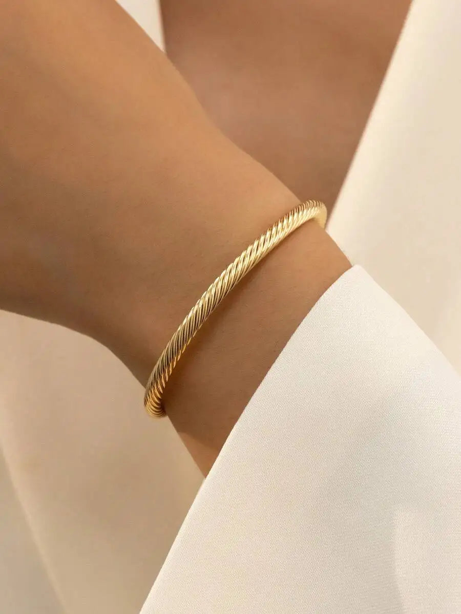 Metallic Minimalist Open Cuff Bracelet for Woman