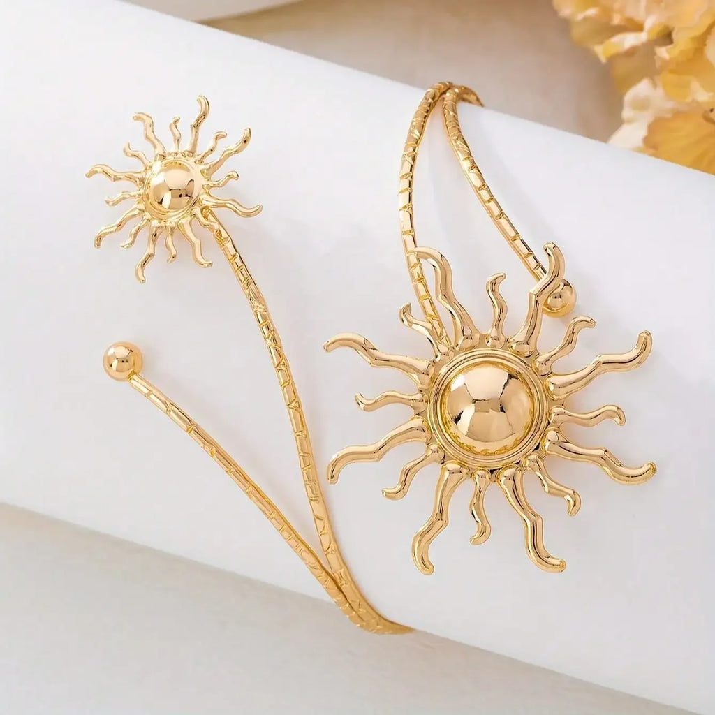 Gold Plated Sun Arm Cuff Women Boho Upper Arm Bracelet