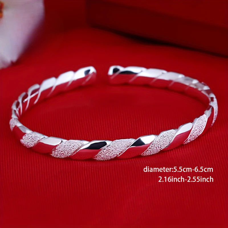 925 silver plated elegant twist cuff bracelet women's, anti-allergic open bracelet