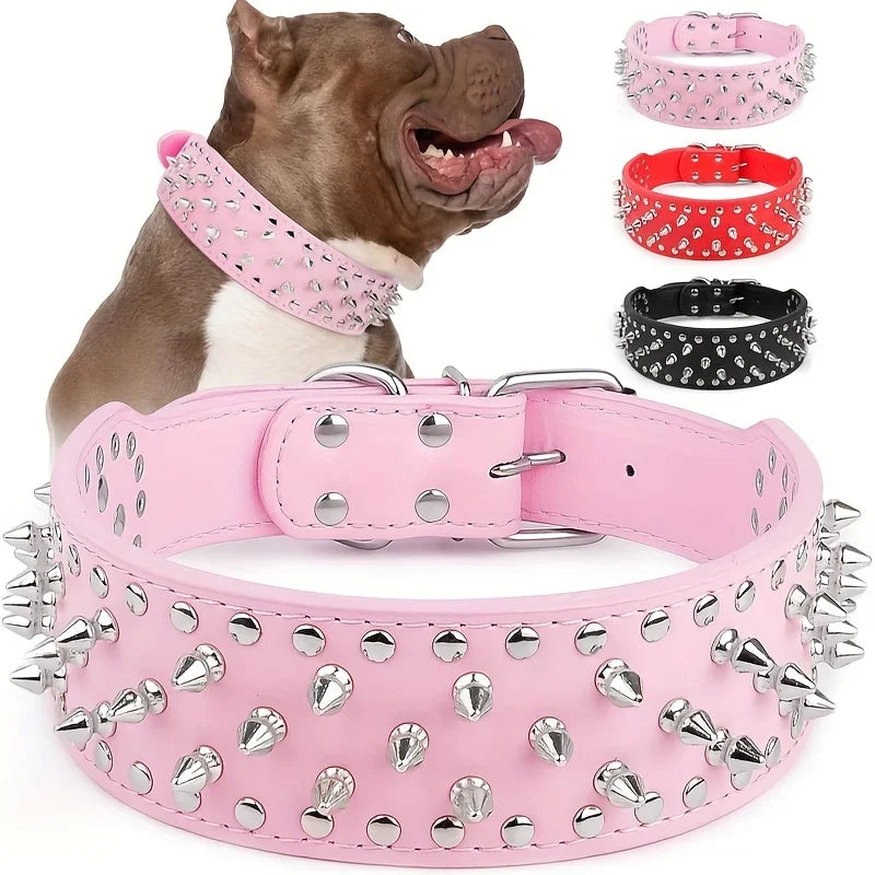 Wide Golden Spiked Dog Collar, Epesiri Dog Chain Collars, Mushroom Rivet Faux Leather