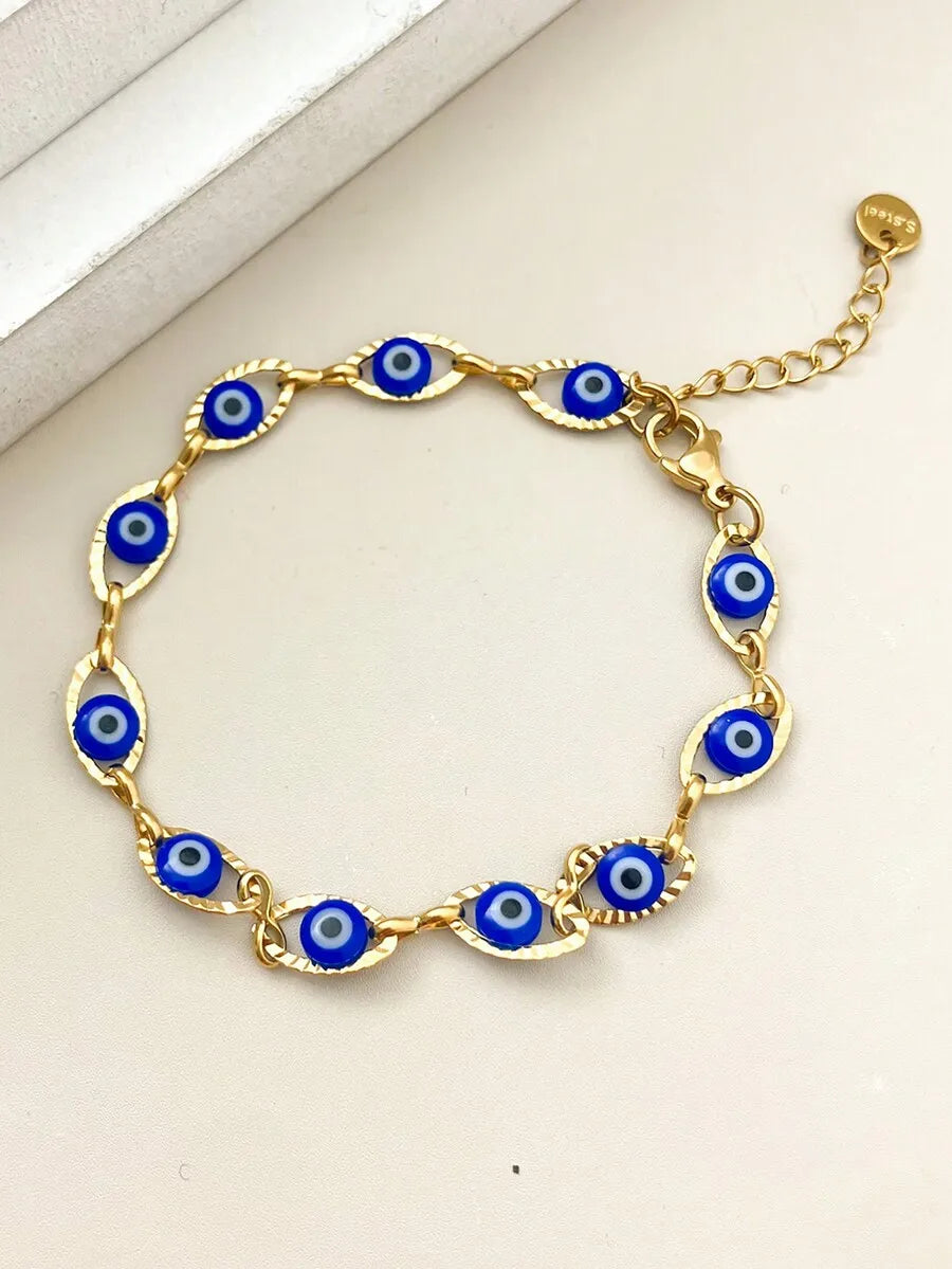 Vintage Elegant Minimalist Stainless Steel Navy Eyeball Tennis Bracelet