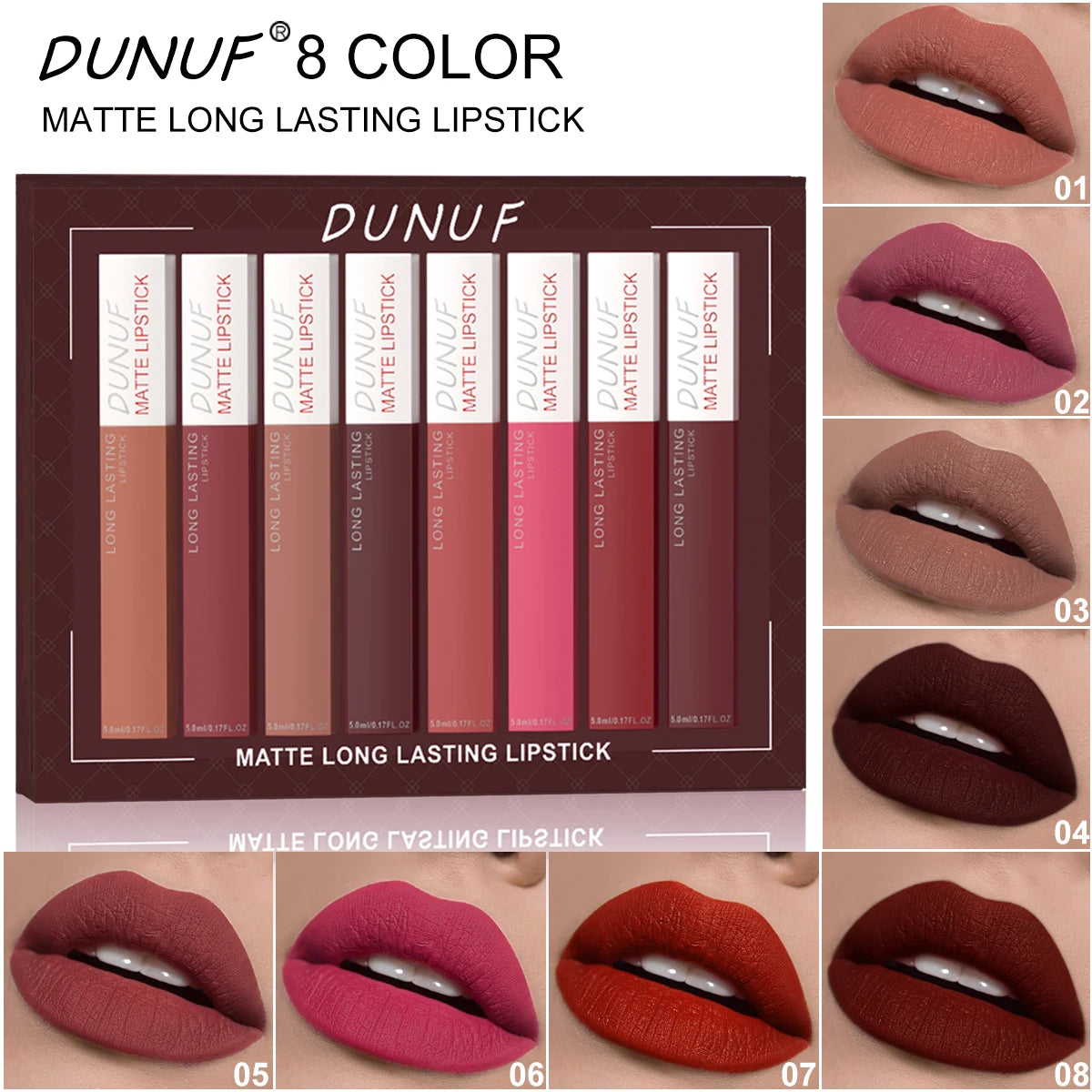 8pc/set Long-Lasting Lip Gloss Matte Waterproof