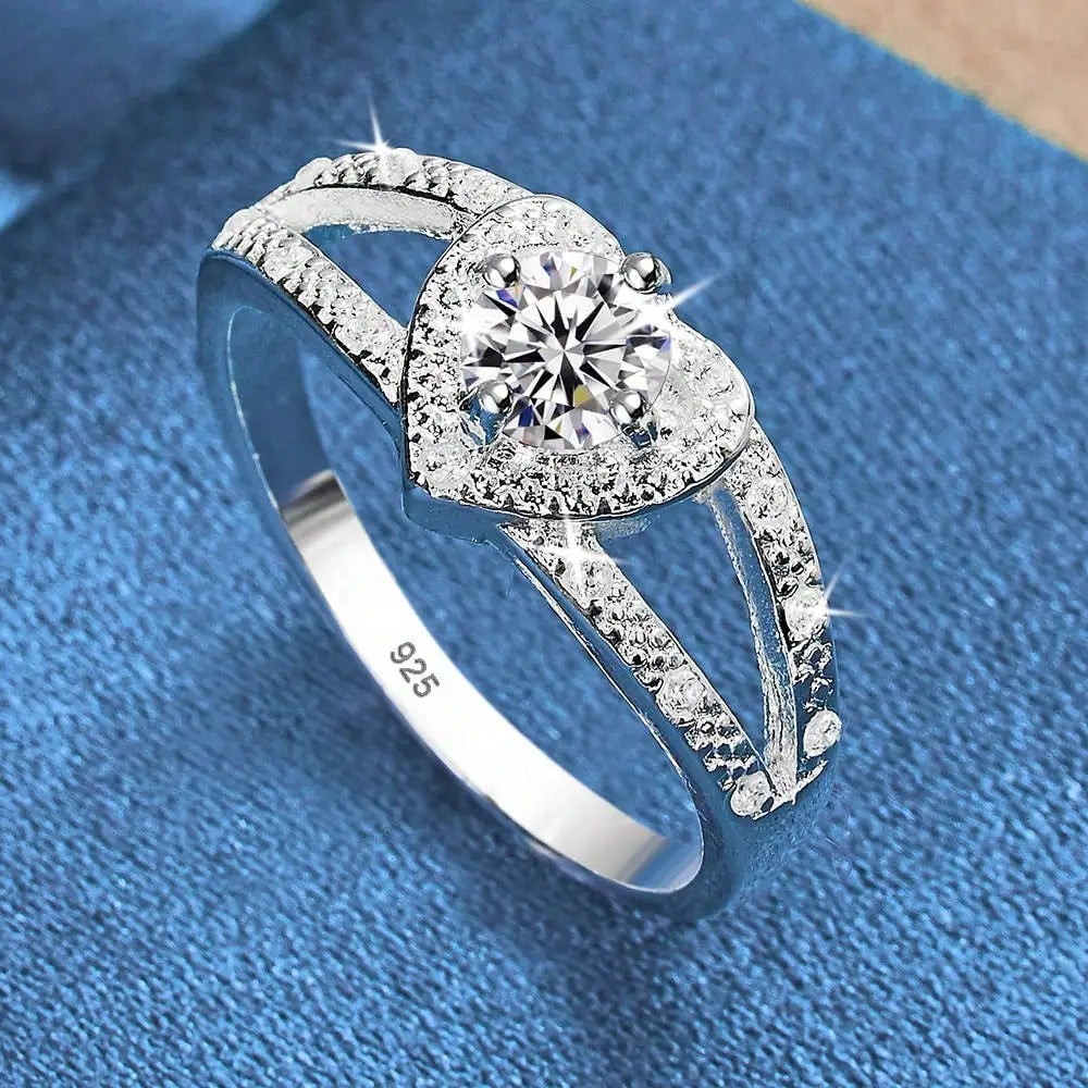 925 Sterling Silver Plated Heart Zirconia Ring For Women