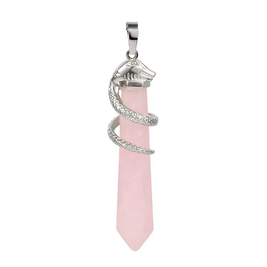 Snake Wrapped Crystal Hexagon Column Stone Pendulum Pendants