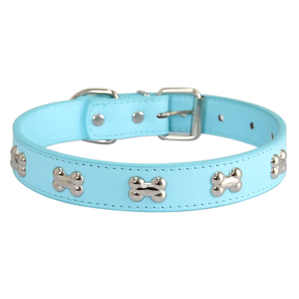Bone Pattern Collar Durable Adjustable Small Dog Puppy Cat Safe PU Leather
