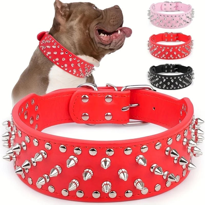 Wide Golden Spiked Dog Collar, Epesiri Dog Chain Collars, Mushroom Rivet Faux Leather