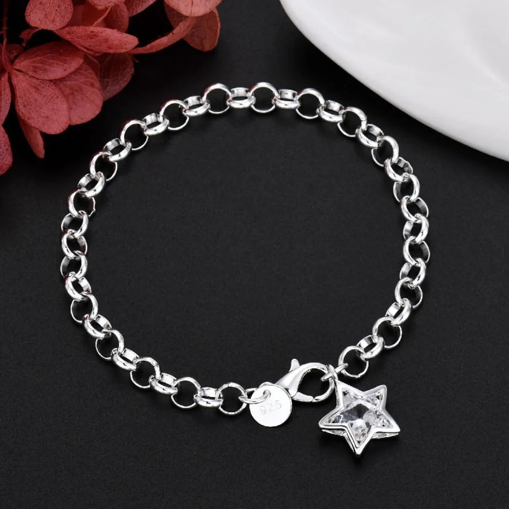 Classic 925 Sterling Silver Shining Crystal Star Bracelets for women