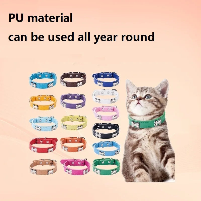 Bone Pattern Collar Durable Adjustable Small Dog Puppy Cat Safe PU Leather