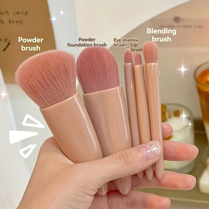 5Pcs Portable Makeup Brush Set With Mirror -  Foldable Travel Kit ，Mini Makeup Brush Set
