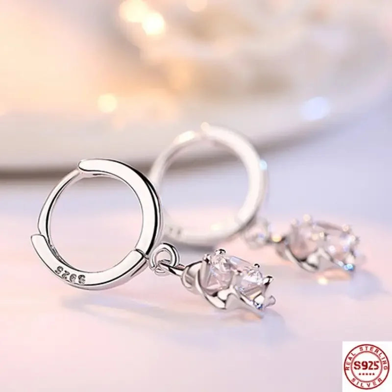 925 Sterling Silver Earrings Jewelry High Quality Retro Simple Purple White Zircon Earrings